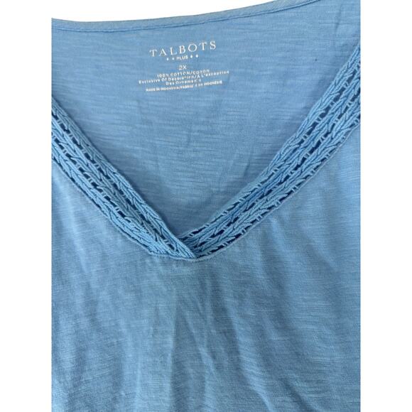 Talbots Plus Shirt Blue‎ Basic Short Sleeve Soft V-Neck Knit Collar Size 2X - Picture 5 of 13